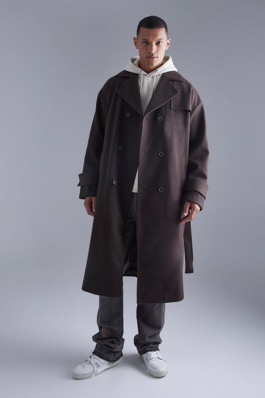 Chocolate Tall Trench Overcoat Met Dubbele Knopen image number 1