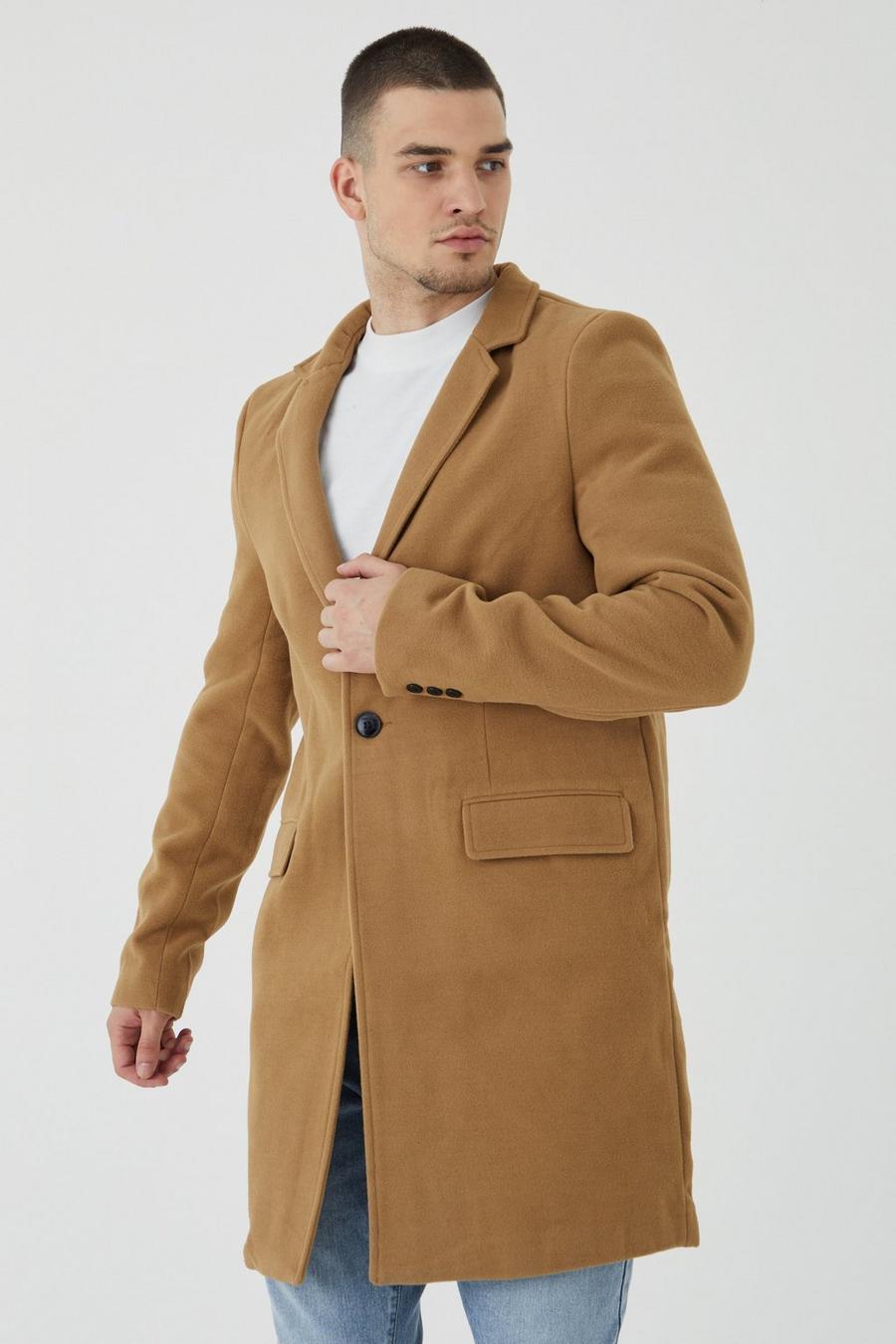 Camel beige Tall Notch Collar Smart Overcoat
