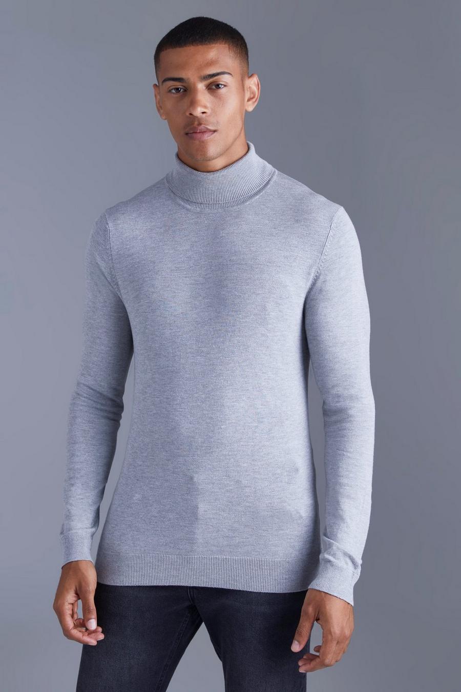 Grey marl Muscle Turtleneck Sweater