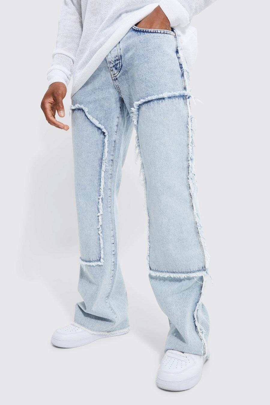 Ice blue Onbewerkte Baggy Flared Jeans Met Gerafelde Utility Panelen