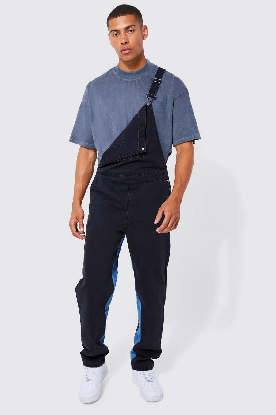 Washed black Relaxed Fit Panel Dungarees