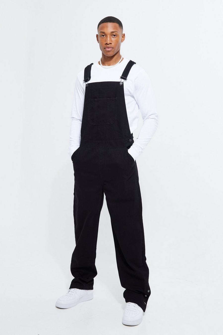 True black Relaxed Fit Dungarees With Popper Hem