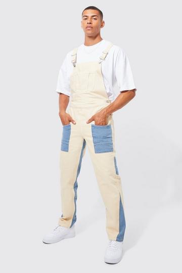 Relaxed Fit Overdye Panel Dungarees stone