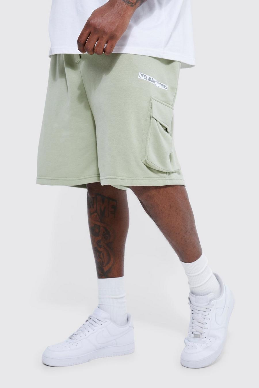 Sage green Plus Oversized Drop Crotch Ruched Cargo Short