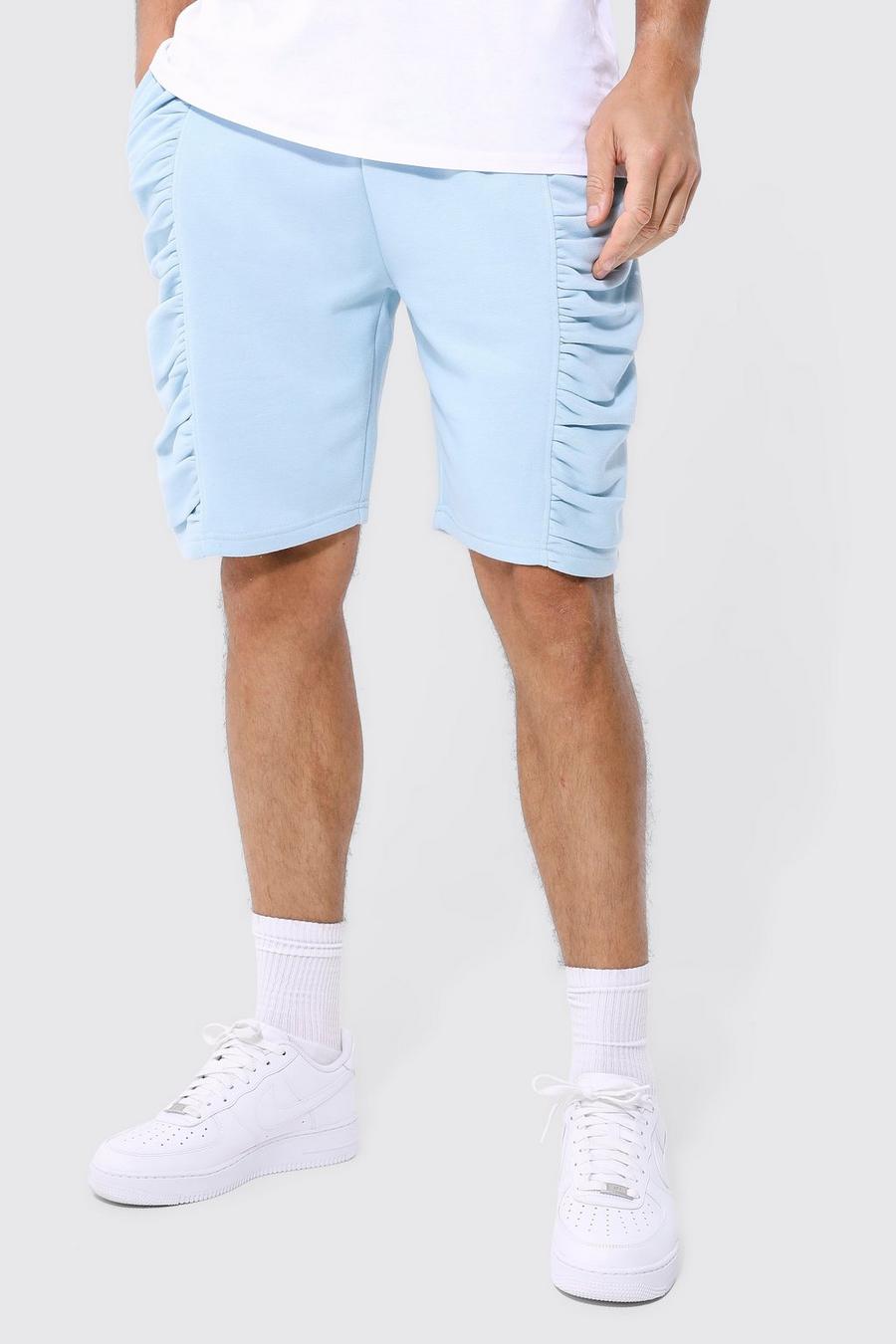 Tall lockere geraffte Jersey-Shorts, Light blue image number 1