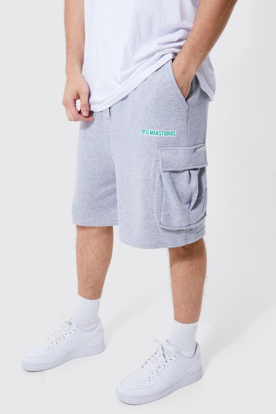 Grey marl Tall Oversized Drop Crotch Ruched Cargo Short image number 1