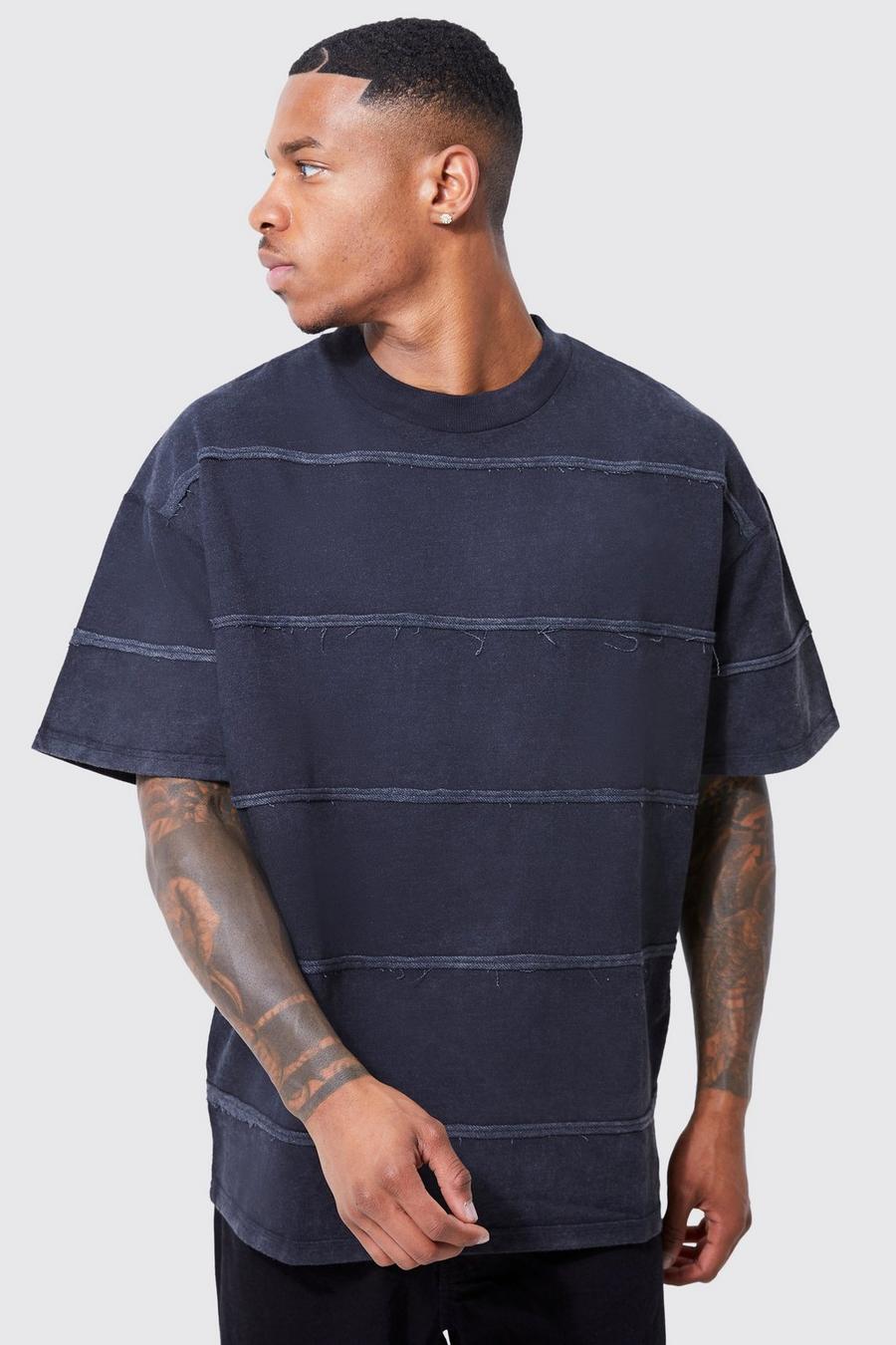 Black negro Oversized Distressed Acid Wash Stripe T-shirt
