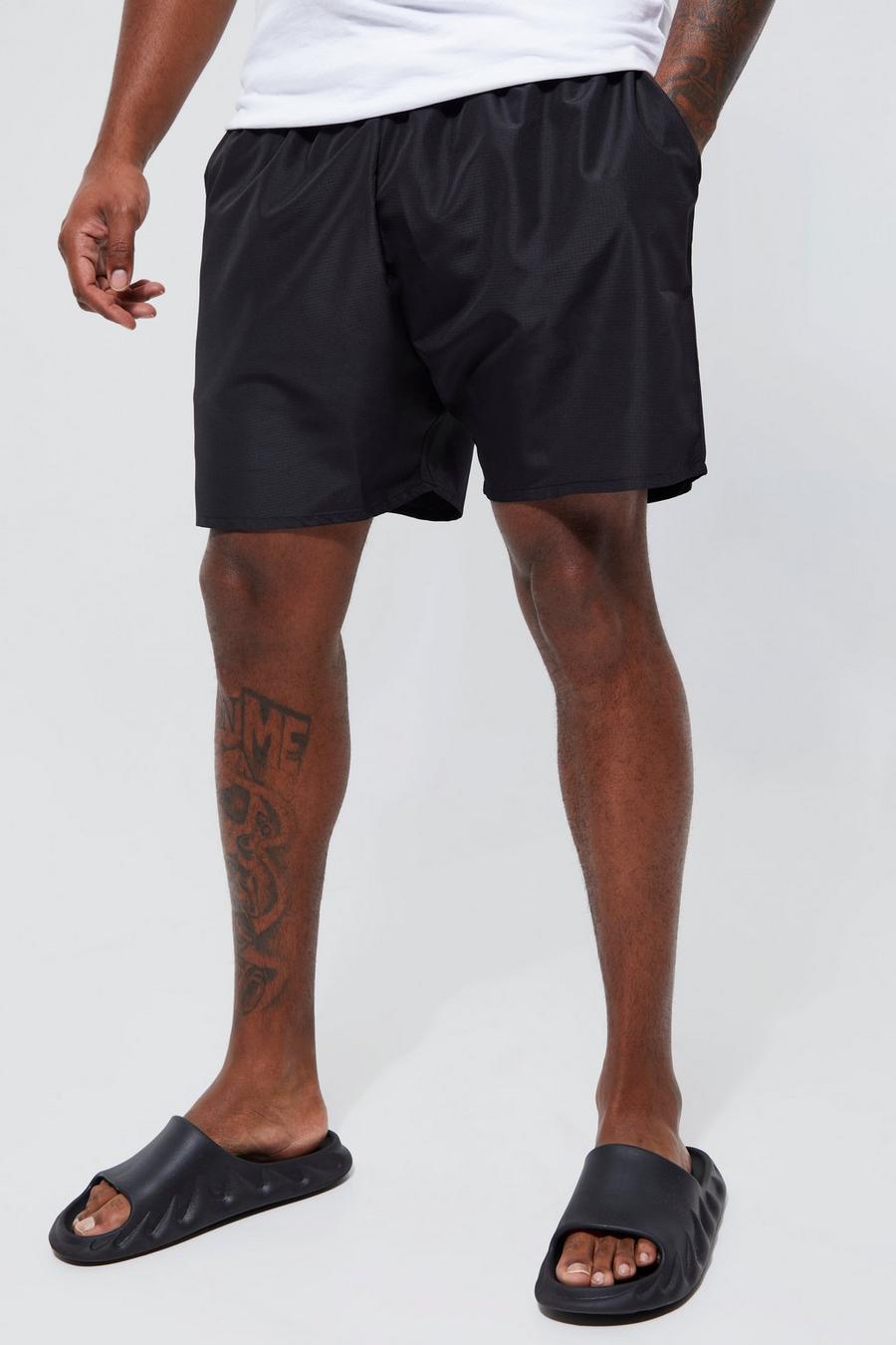 Black Plus Mid Length Ripstop Swim Shorts