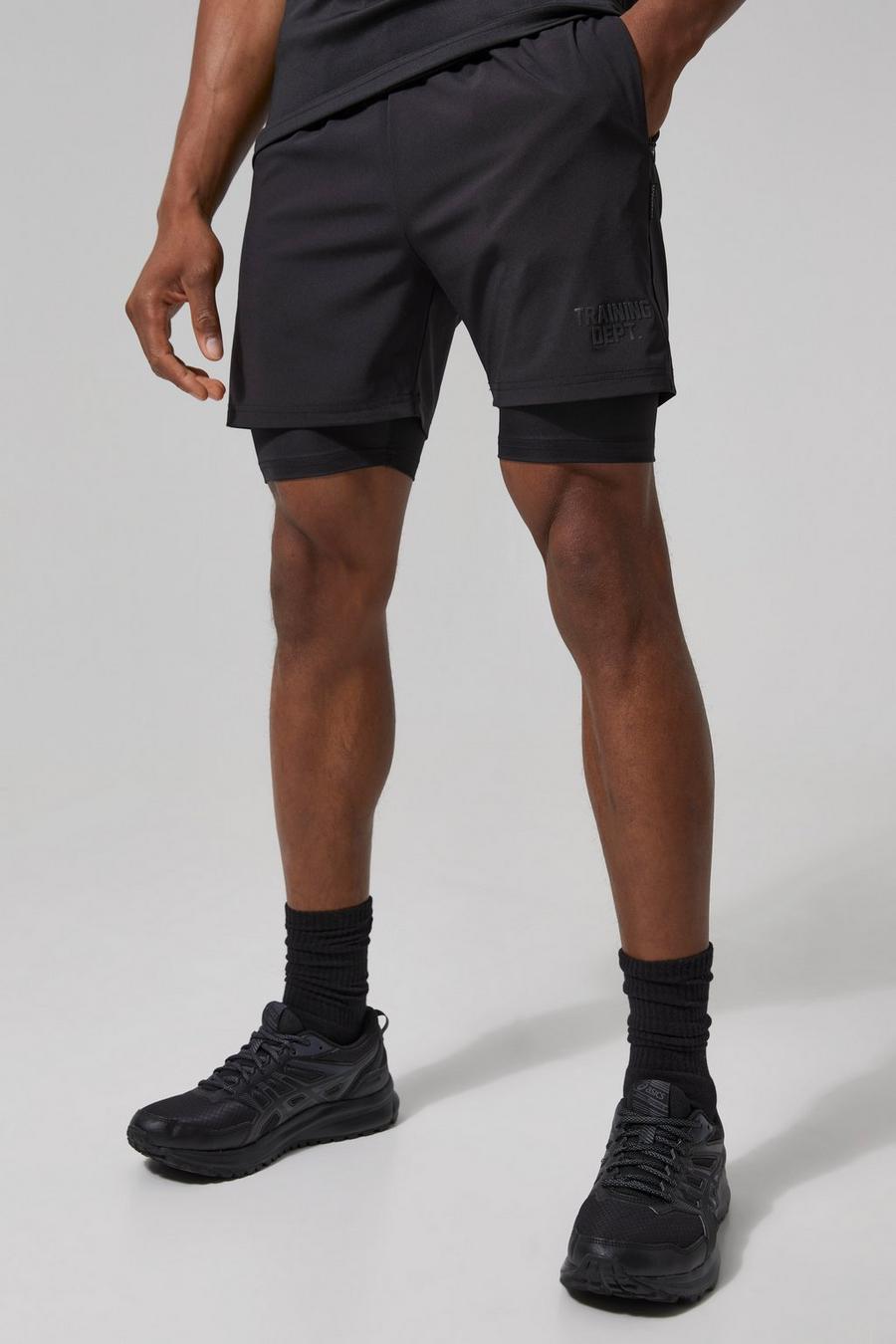 Man Active Training Dept 2-in-1 Shorts, Black schwarz