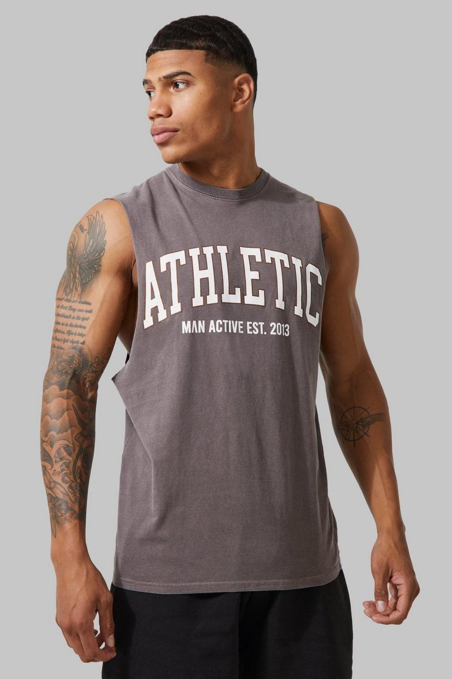 Chocolate brown Man Active Gym Athletic Cut Off Tank  