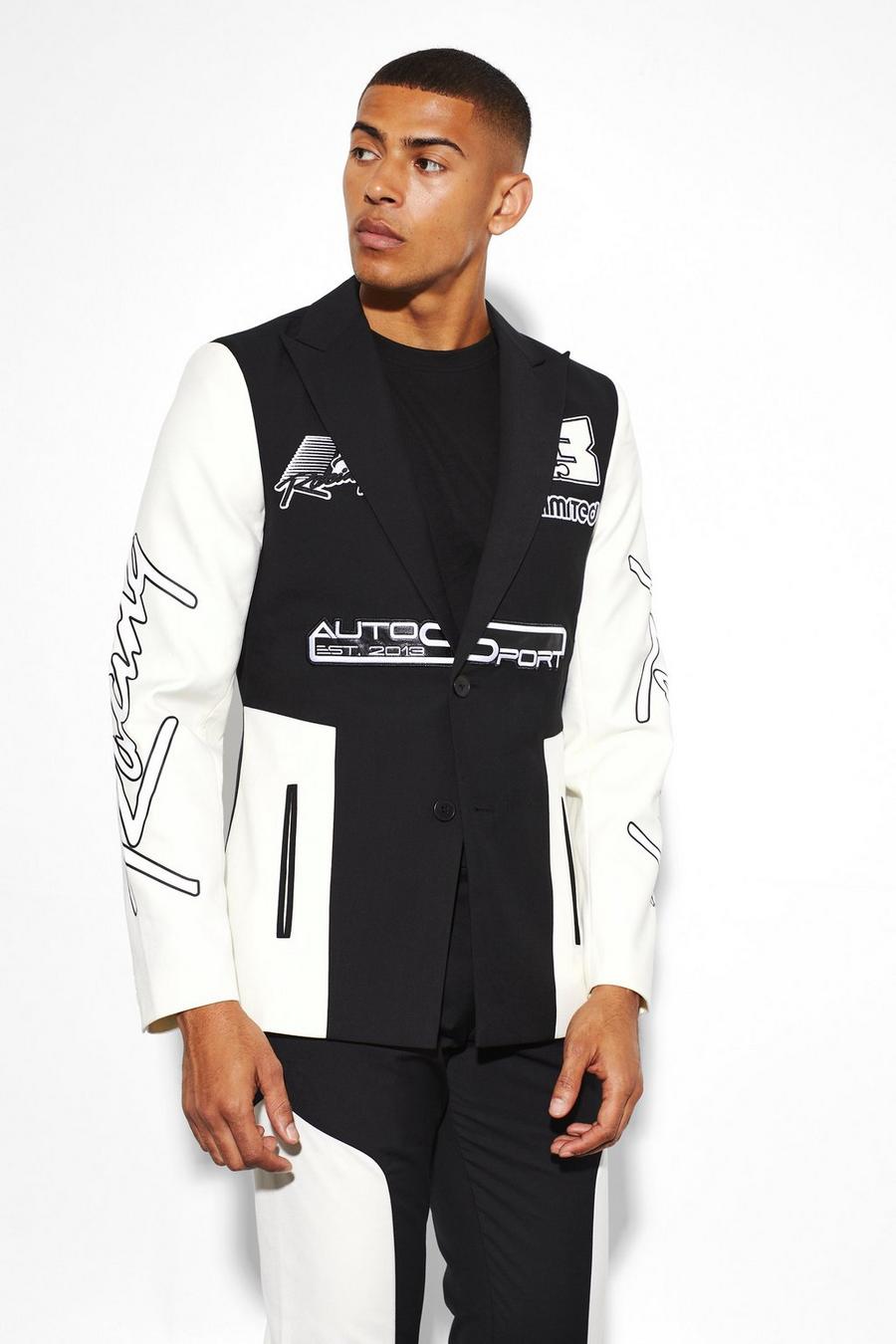 Black svart Slim Moto Colourblock Suit Jacket