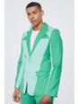 Green Skinny Colourblock Suit Jacket