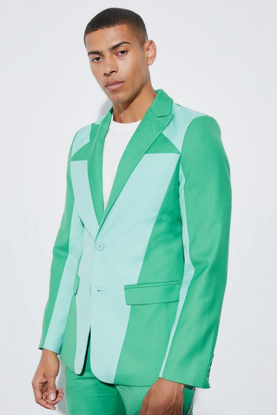 Green grön Skinny Colourblock Suit Jacket