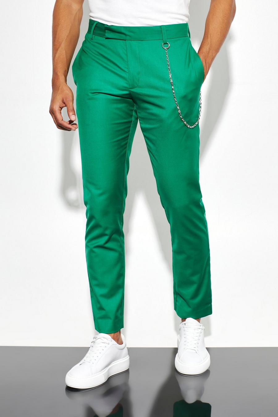 Dark green Slim Fit Suit Trousers with Chain Detail