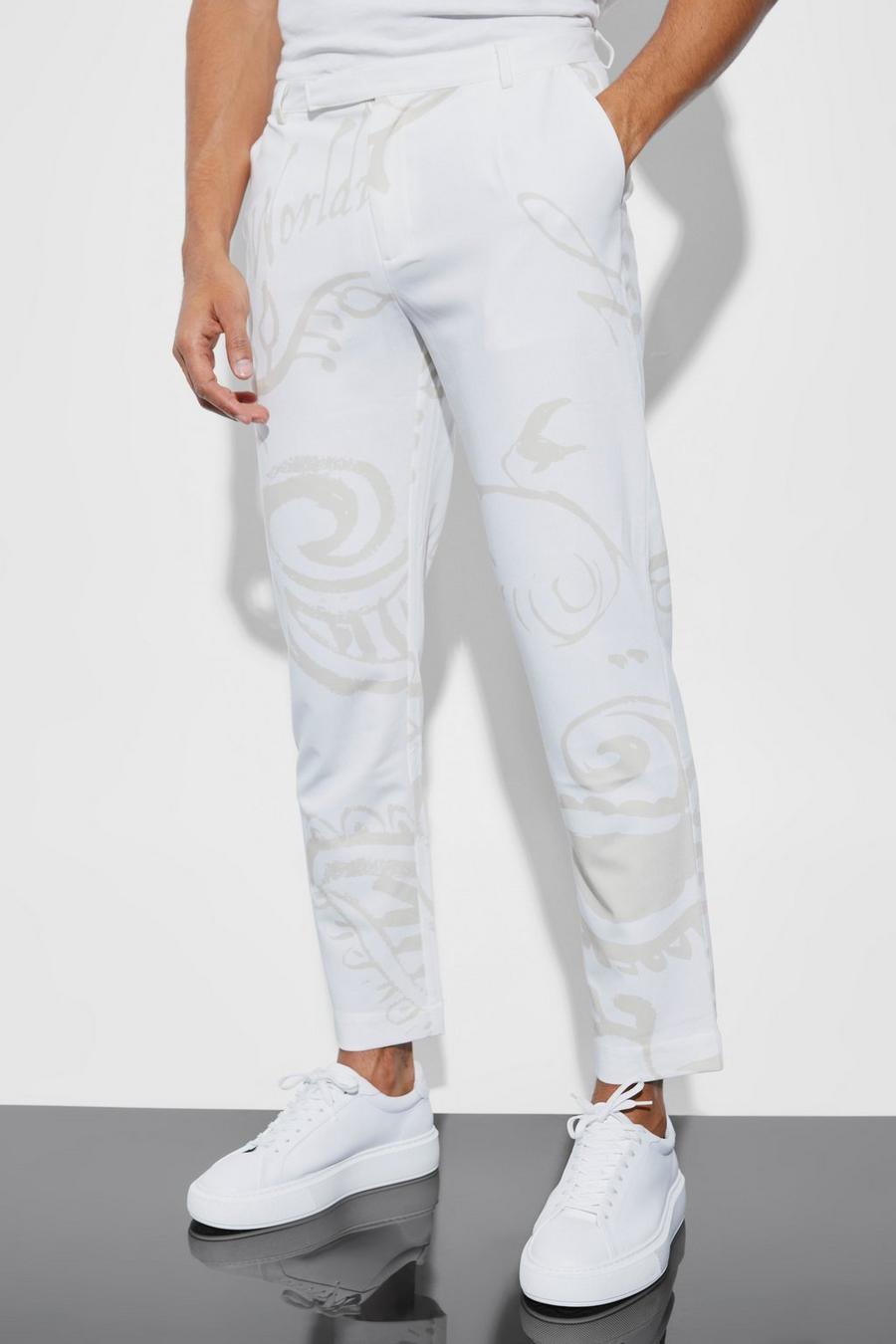 Ecru Slim Crop Paisley Suit Trousers image number 1