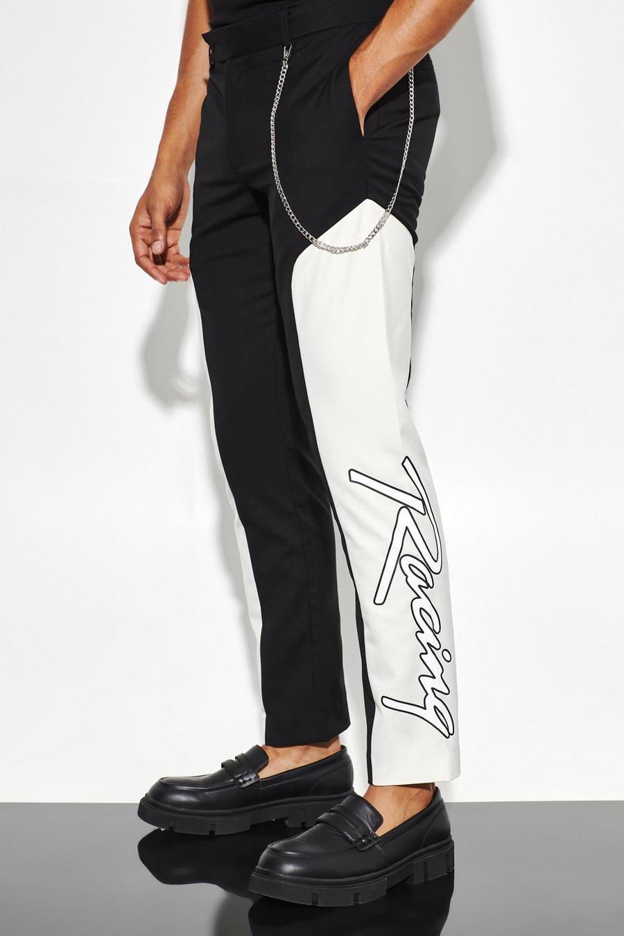 Black Slim Moto Colourblock Suit Trousers image number 1