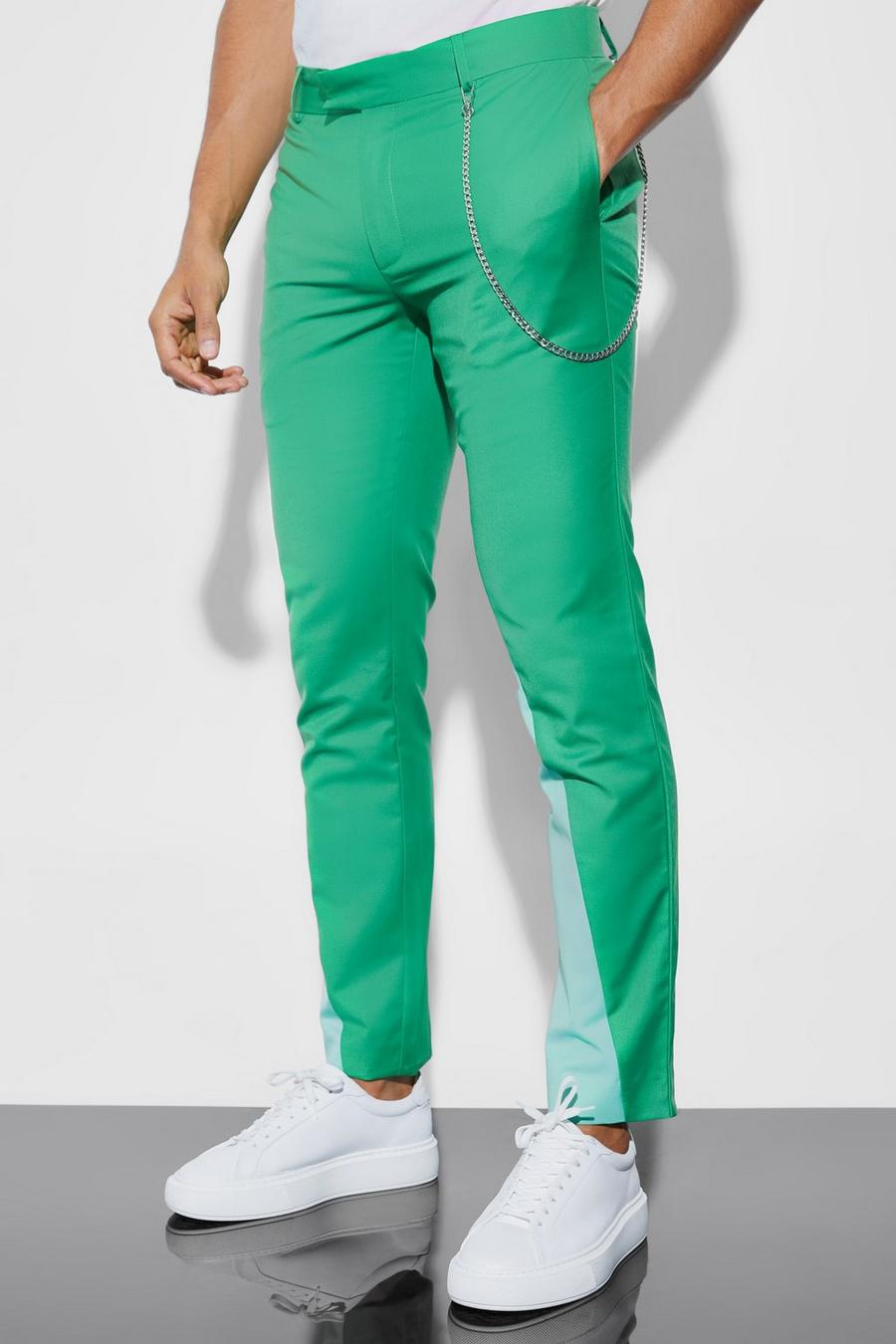 Green Color Block Skinny Fit Pantalons