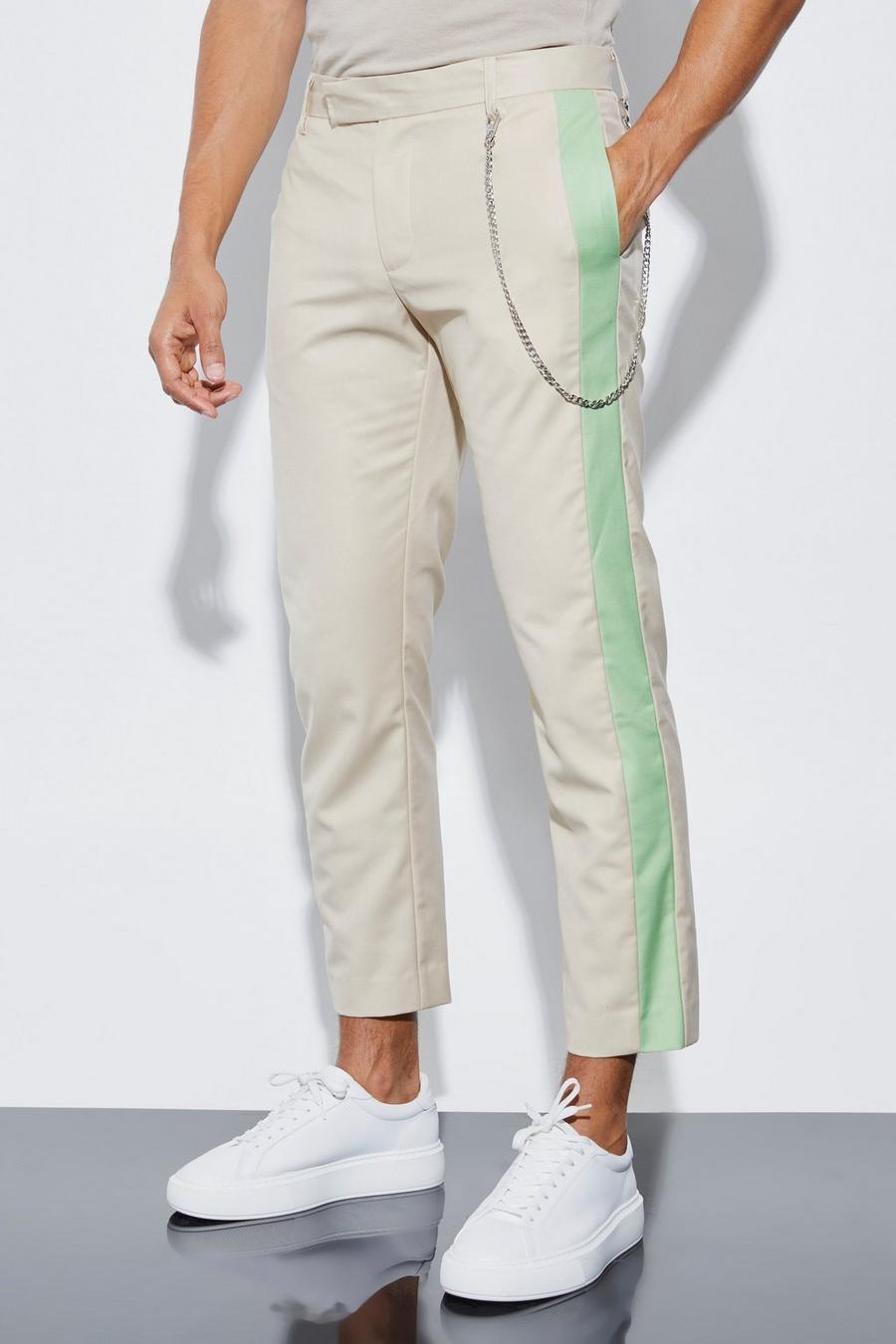 Pale green Slim Side Panel Crop Suit Trousers