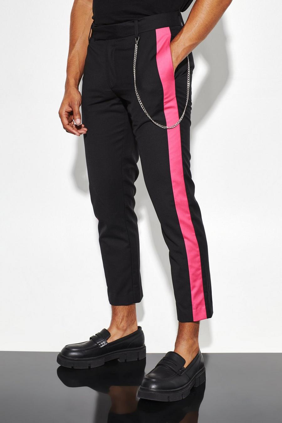 Pantalón de traje crop ajustado con panel lateral, Fuchsia
