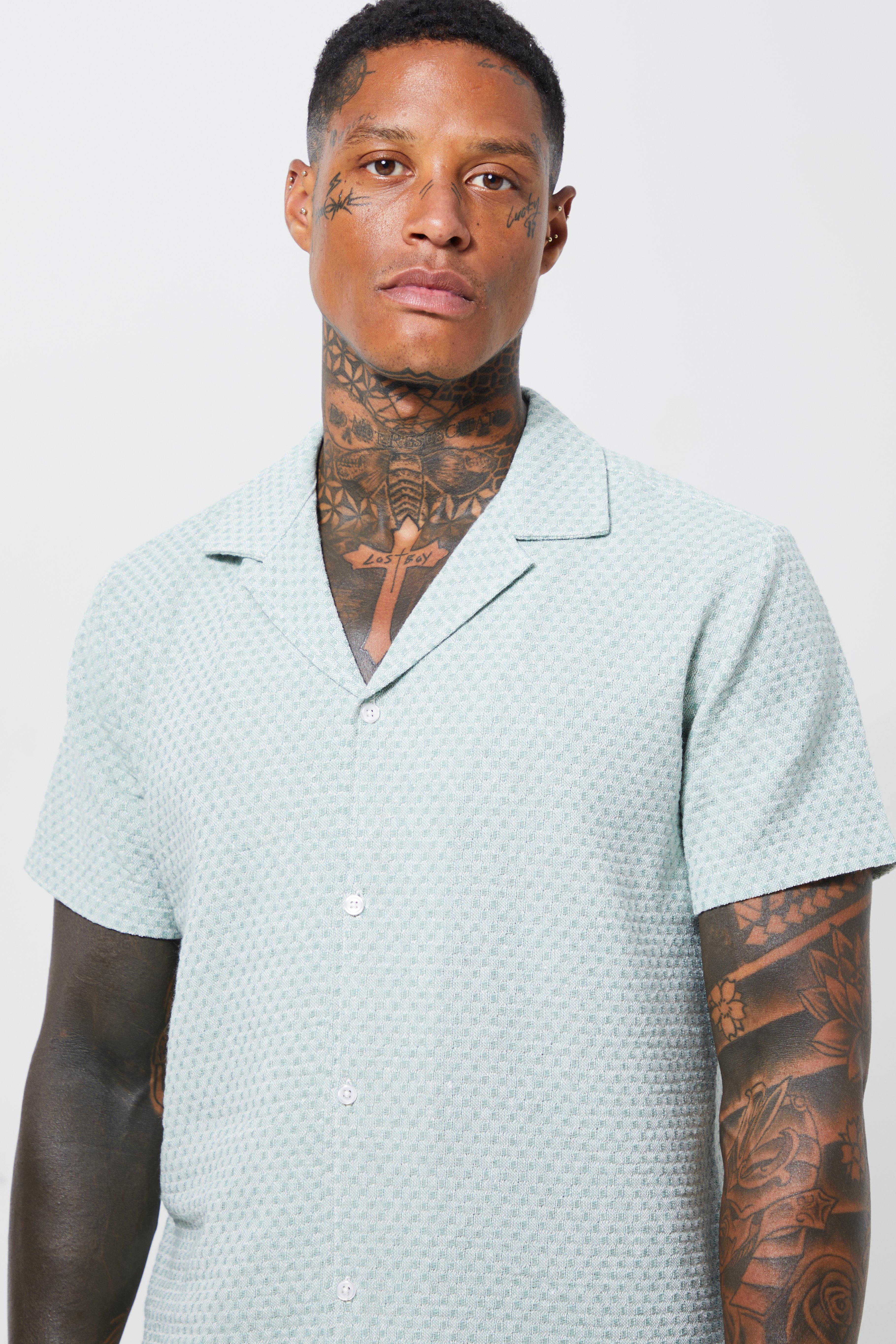 Short Sleeve Revere Geo Linen Look Shirt & Short Set