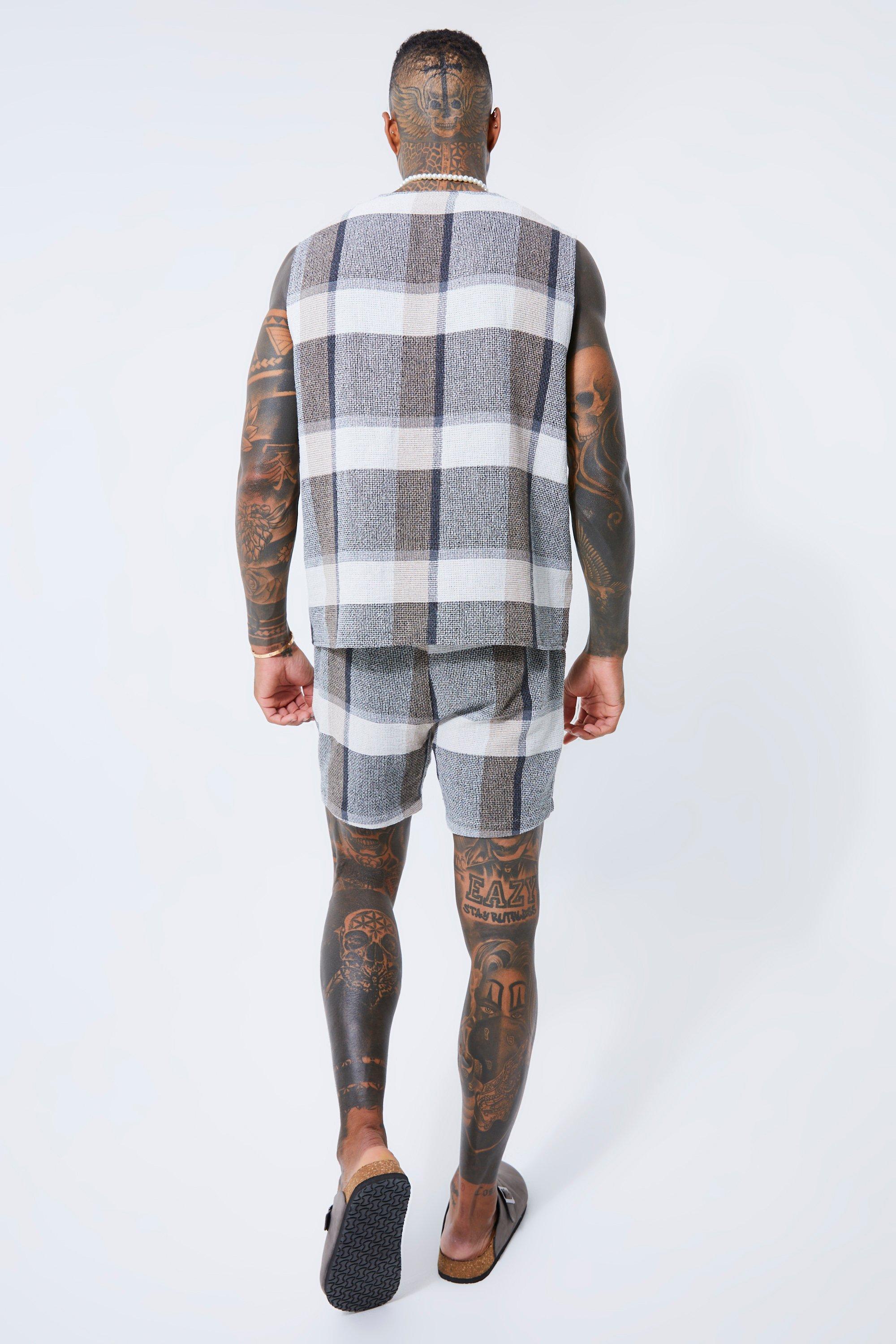 Sleeveless Check Linen Look Shirt & Short Set | boohoo