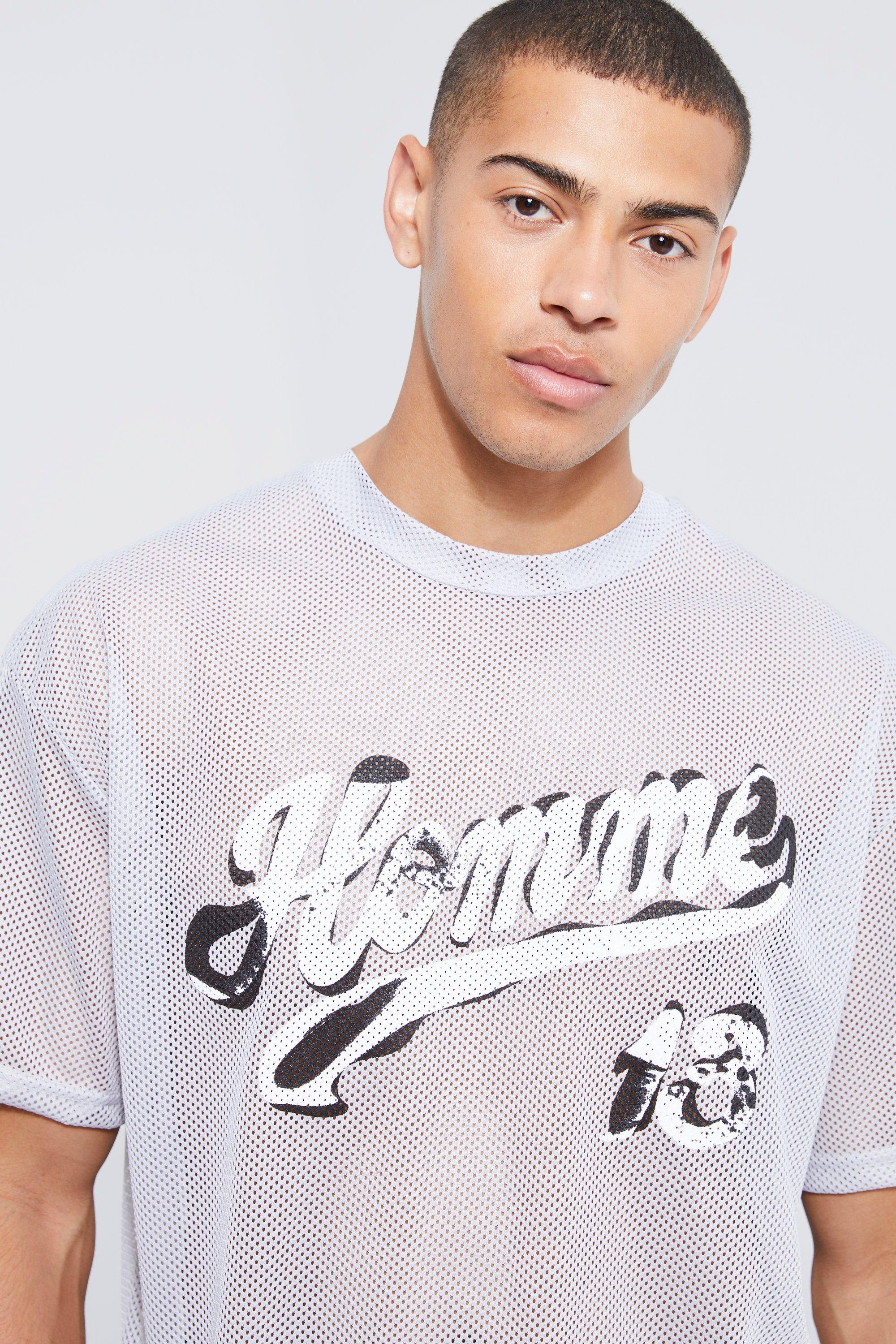 Oversized Vintage Varsity Homme Mesh T shirt boohoo IE