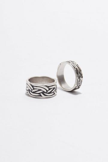 Silver 2 Pack Embossed Twist Detail Rings