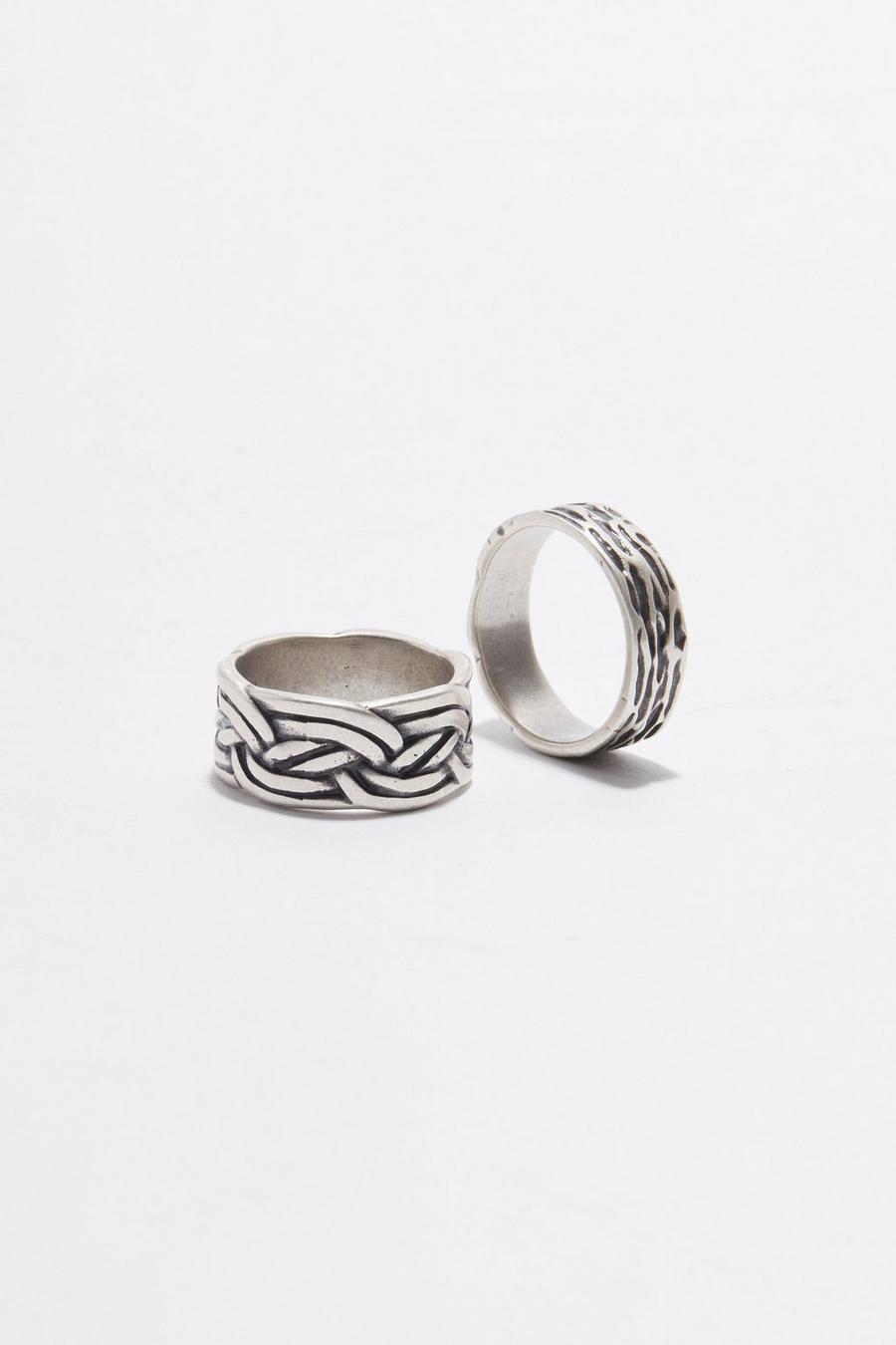 2er-Pack geprägte Ringe mit Twist-Detail, Silver