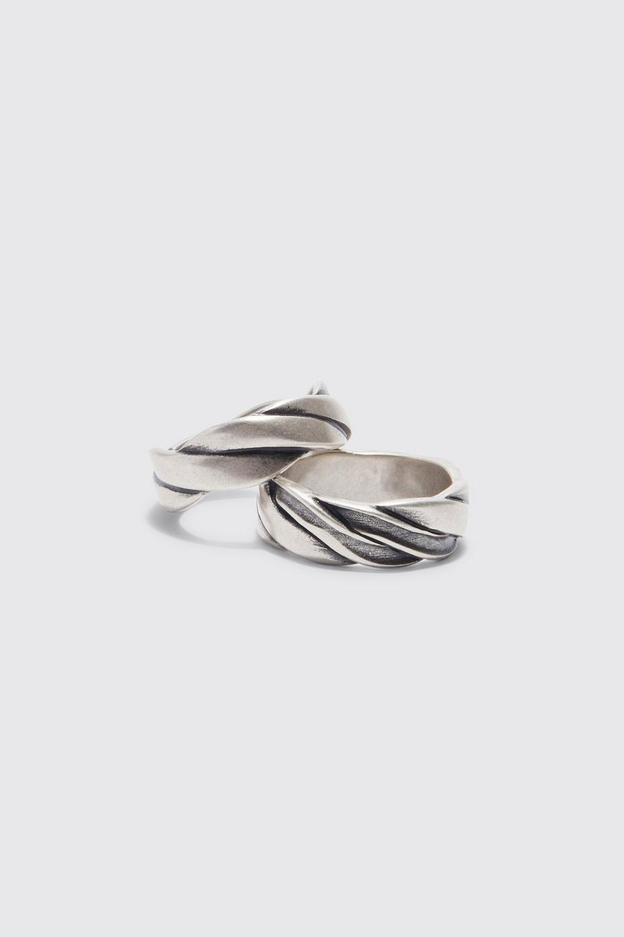 2er-Pack geprägte Ringe, Silver argent