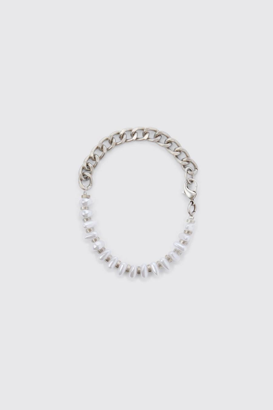 Silver Water Pearl And Chain Detail Bracelet image number 1