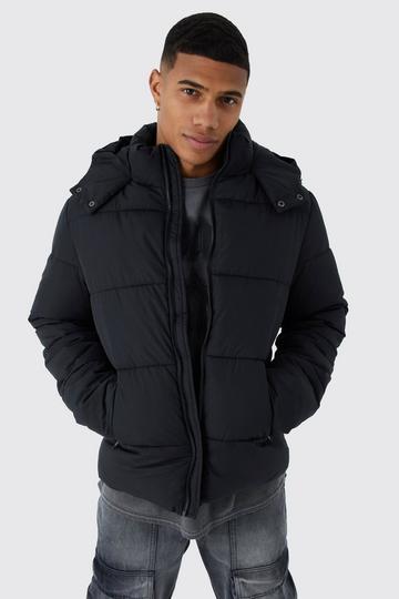 Hooded Matte Puffer Jacket in Black black