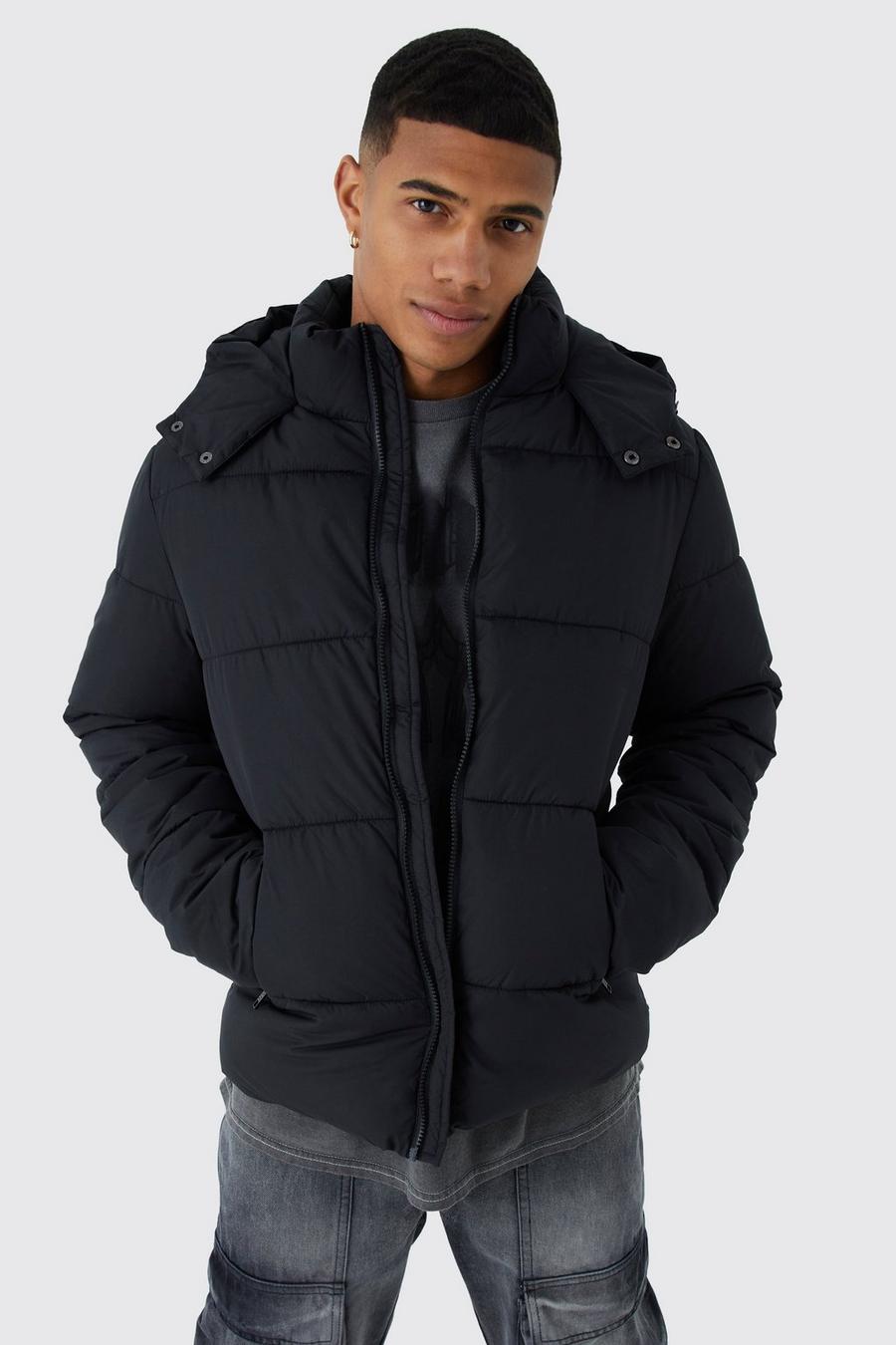 Hooded Matte Puffer Jacket in Black