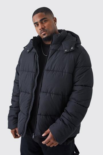 Black Plus Hooded Matte Puffer Jacket in Black