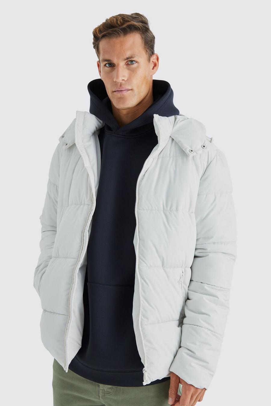 Ecru white Tall Panelled Matte Puffer Jacket