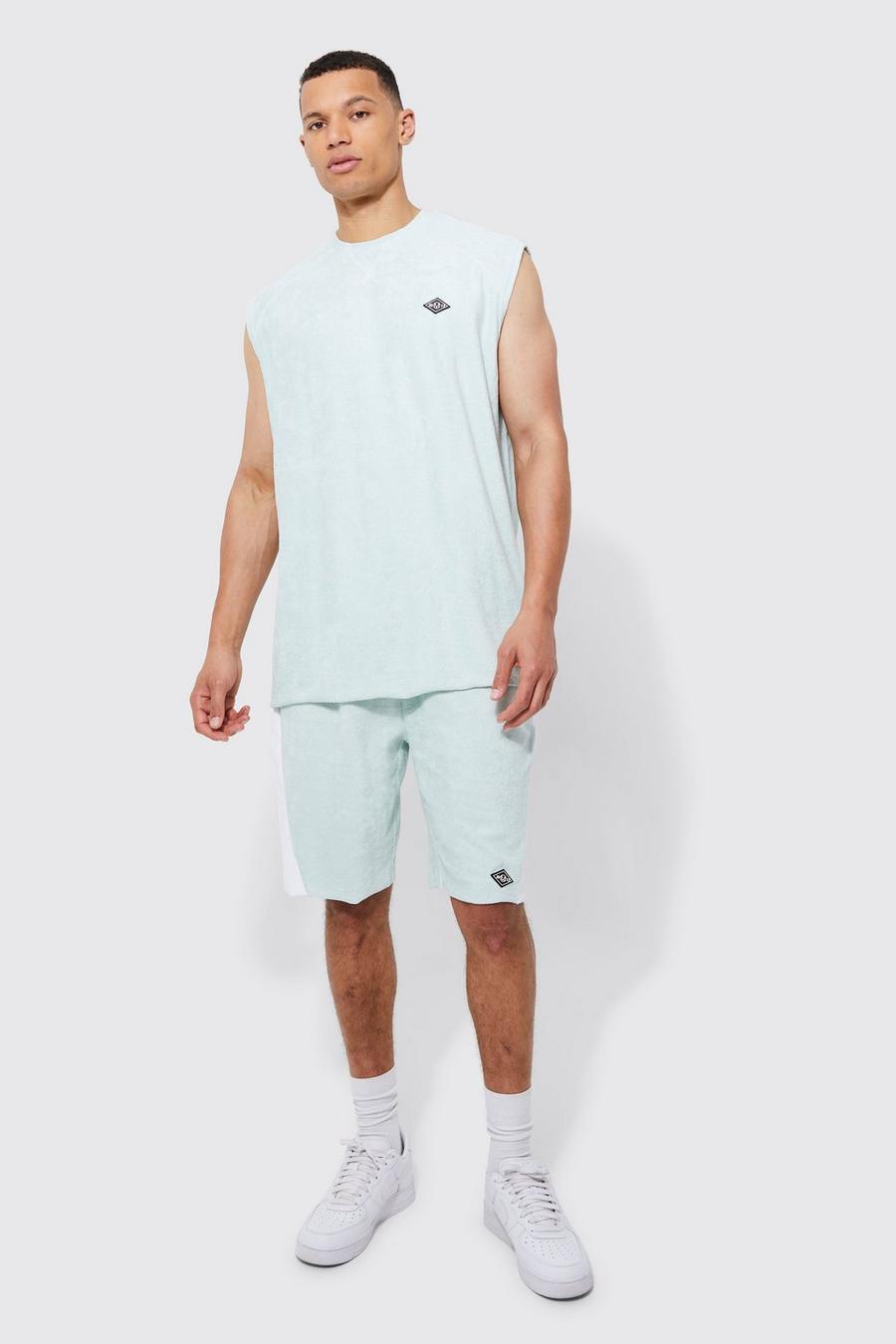 Tall Oversize Frottee-Tanktop & Shorts, Dusty green