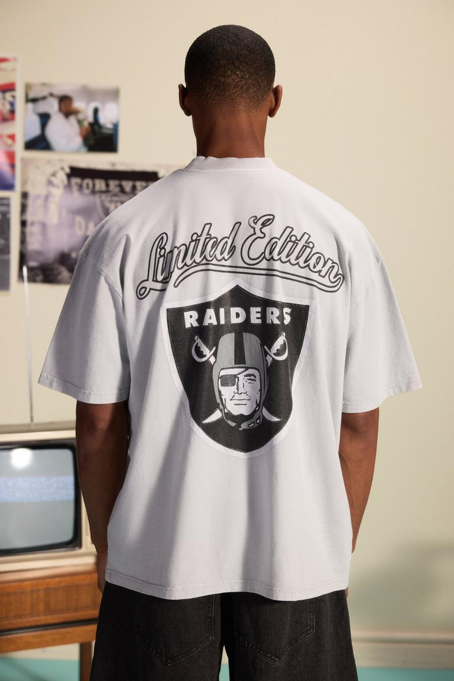 Charcoal grey Oversized Nfl Raiders Washed License T-shirt