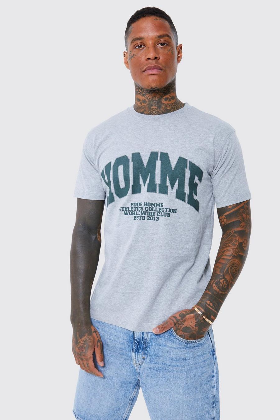 Oversize T-Shirt mit Homme-Print, Grey marl image number 1