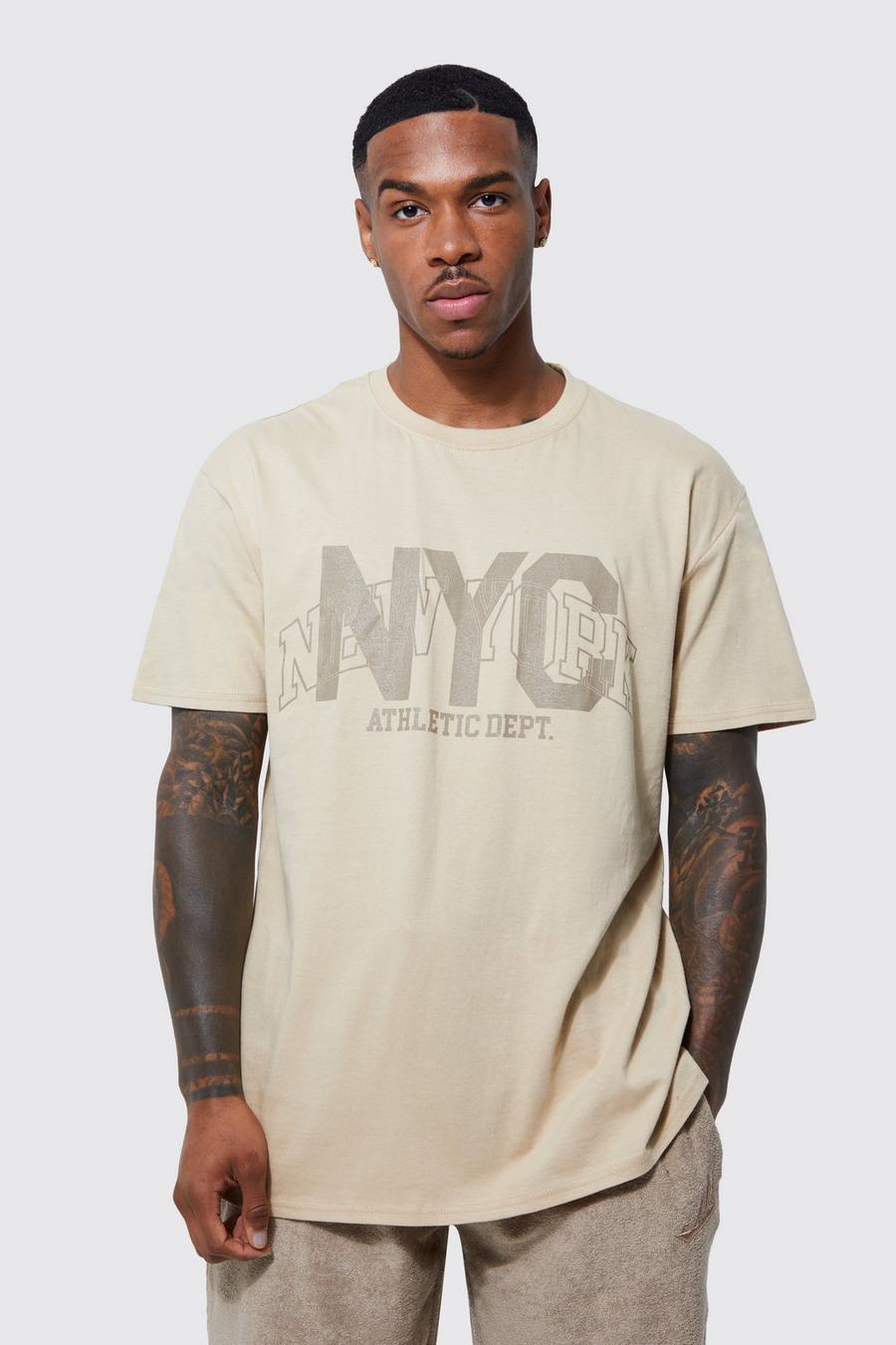 Oversize T-Shirt mit New York Athletic Print, Sand beige