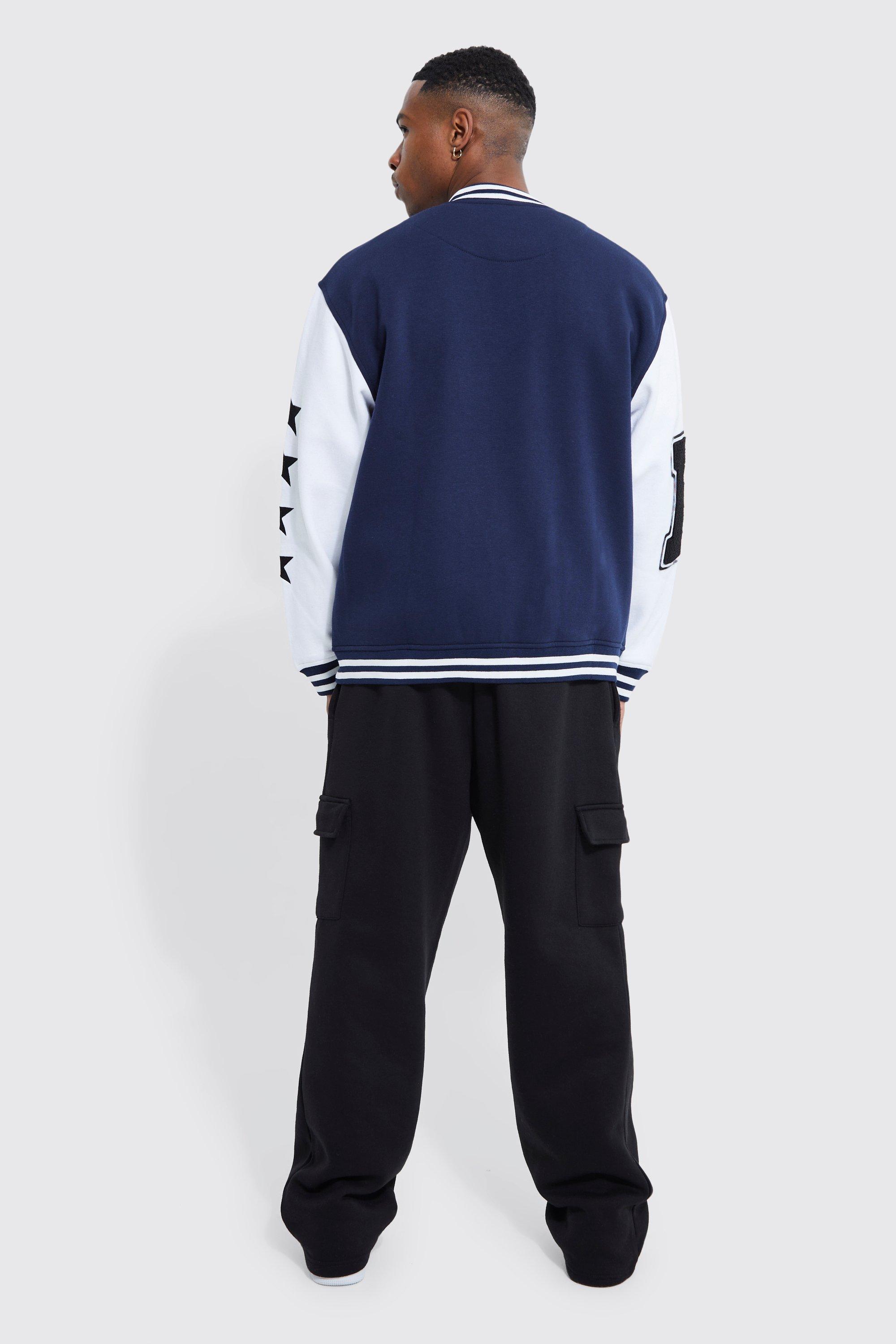 Asos actual bomber best sale varsity jacket in navy