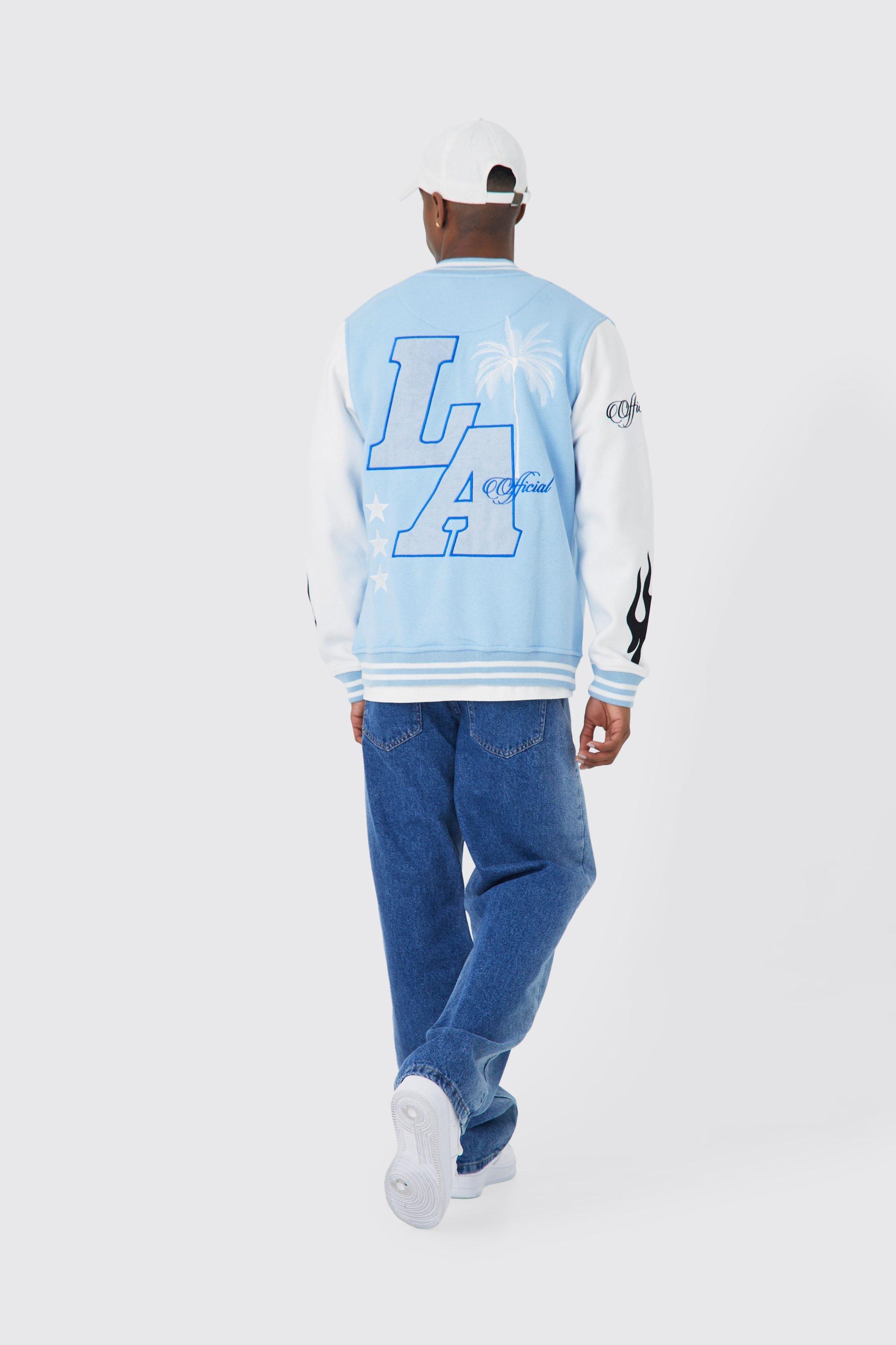 LA Sky Blue Letterman Jacket, Varsity Jackets, Unisex