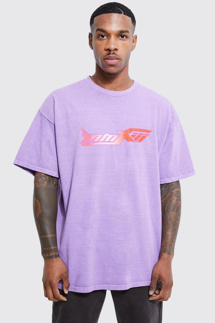 Purple lila Oversized Overdyed Extended Neck Ombre Man T-shirt