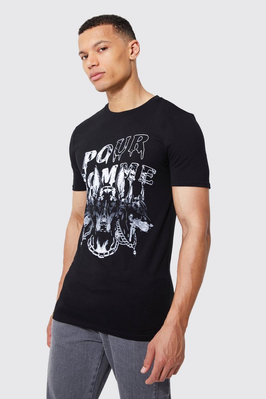 T-shirt Tall attillata con grafica Pour Homme, Black negro image number 1