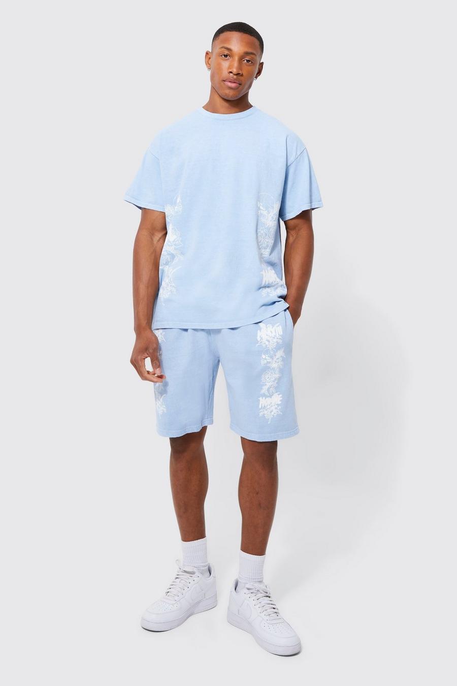 Light blue Homme Graphic T-shirt And Short Set