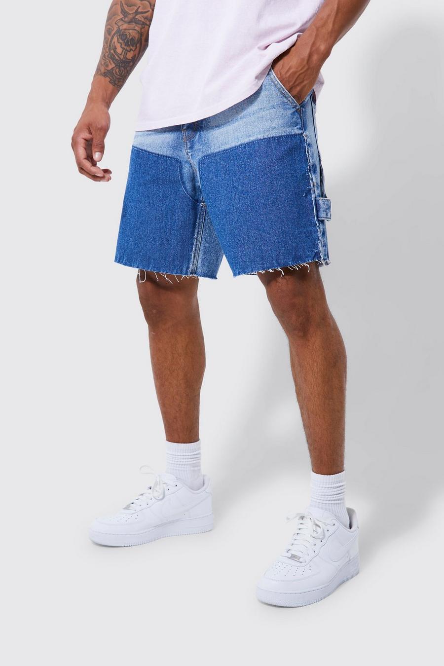 Ice blue Oversize jeansshorts med paneler