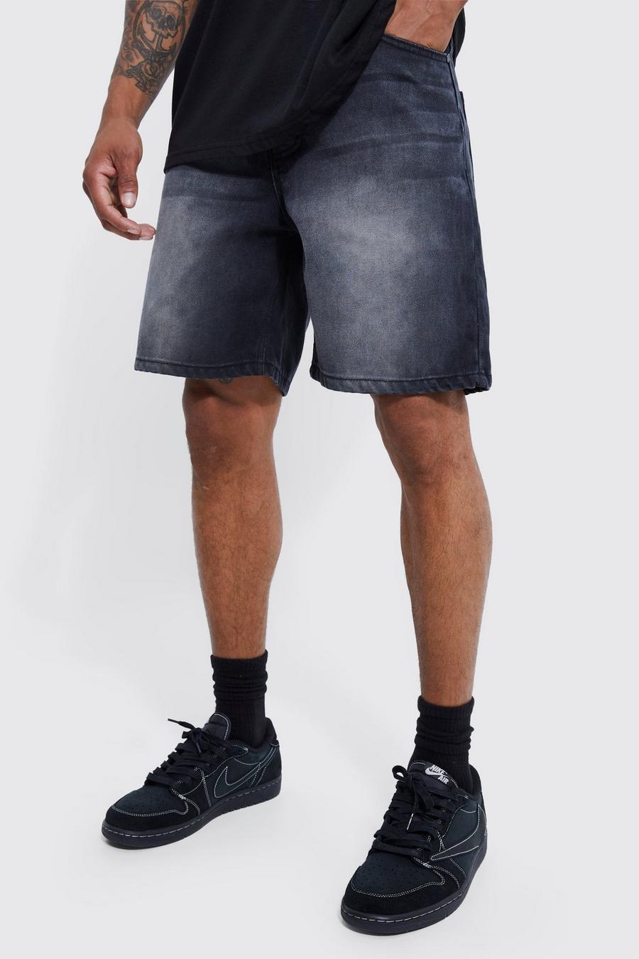 Washed black Relaxed Fit Denim Shorts With Badge 