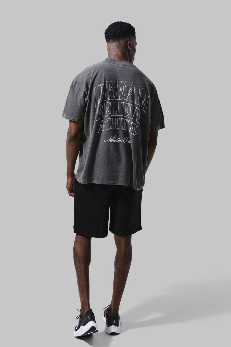 Charcoal grey Man Active Oversized Shorts Set Met Tekst