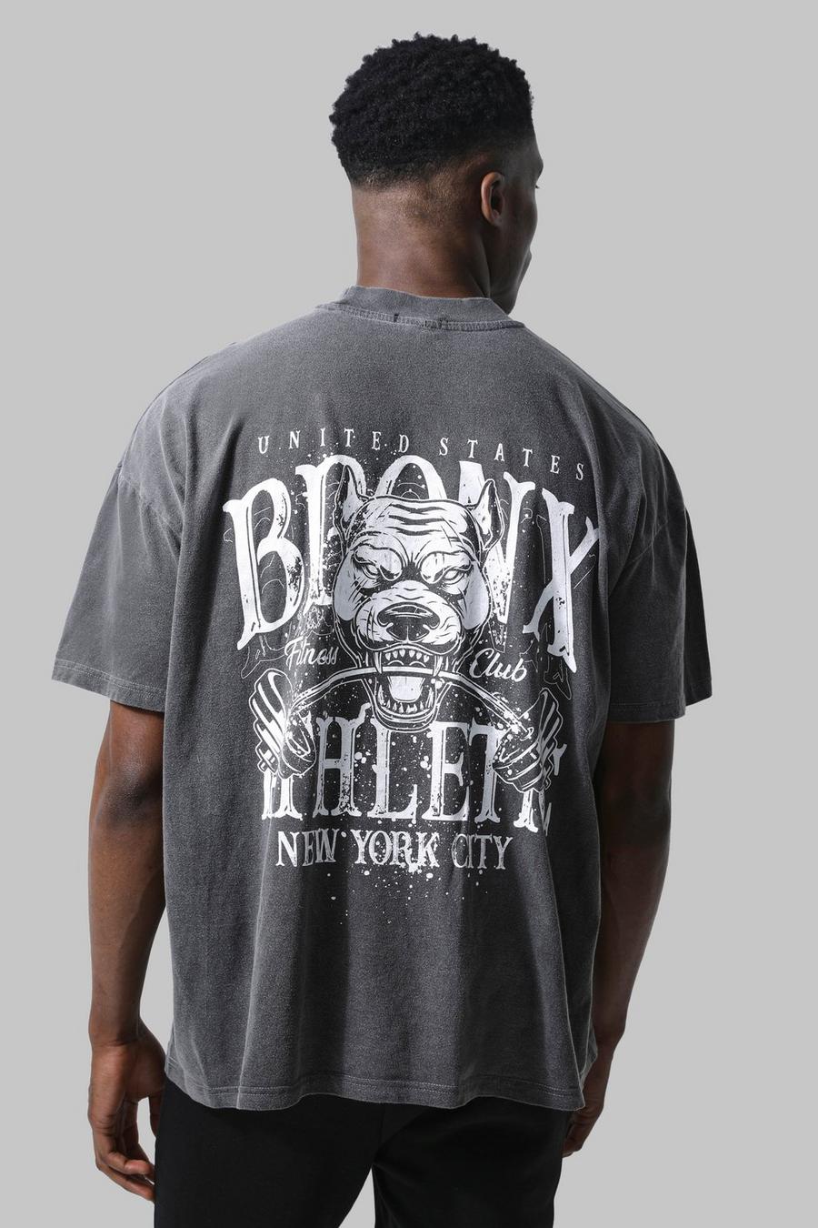 Man Active Oversize T-Shirt mit Bronx Barbell Print, Charcoal gris