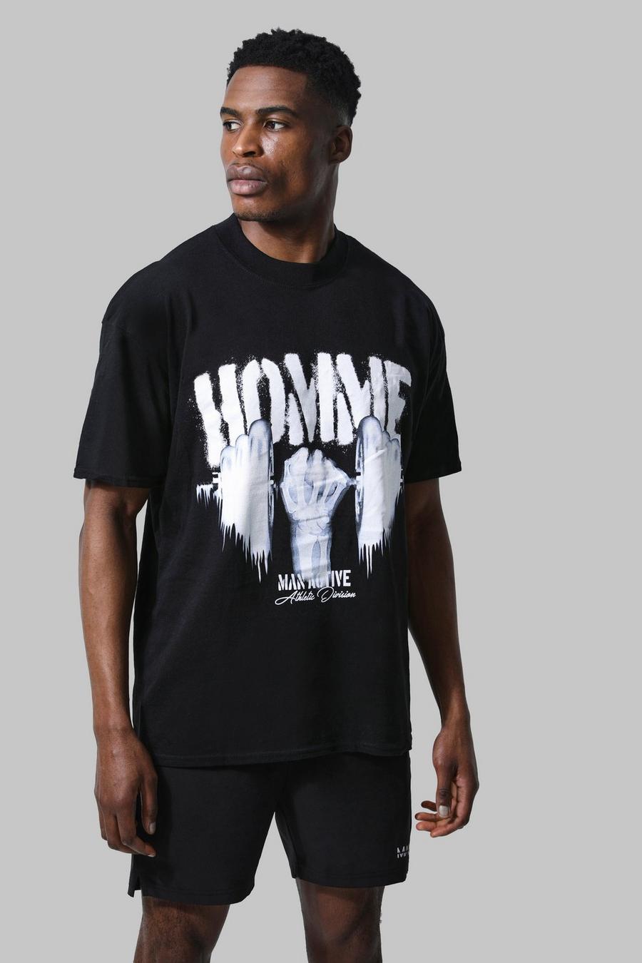 Black Man Active Oversized Homme Dumbbell T-shirt image number 1
