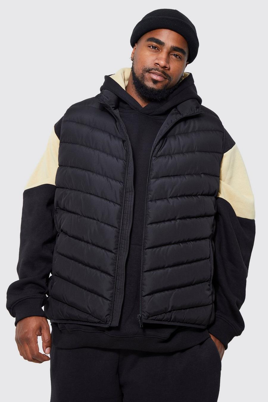 Black Plus Quilted Funnel Neck Zip Through Gilet image number 1