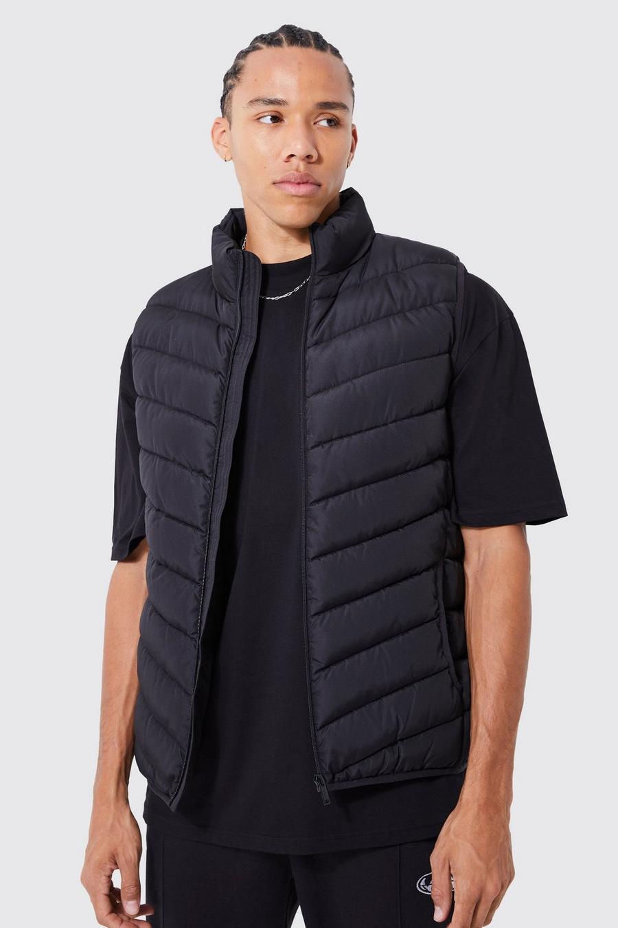 Black noir Tall Quilted Funnel Neck Zip Through Gilet